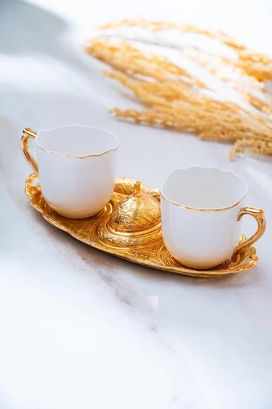 Ayla 2 Kişilik Yuvarlak Tepsili Sunum Kahve Fincanı Takımı - 90 ml ürün görseli 1