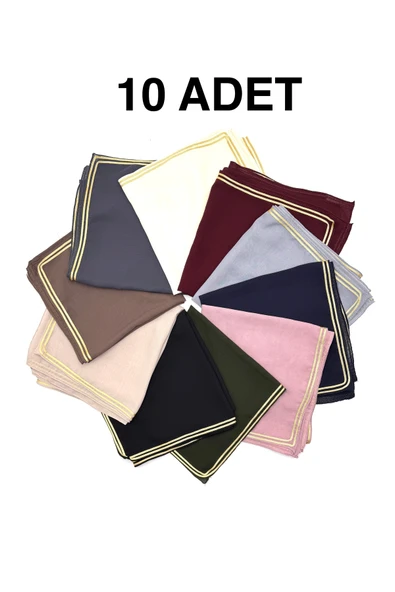 10'lu Set Altın Biyeli Krep Şifon Eşarp 100x100cm Yazma Toptan Hediyelik ürün görseli 1