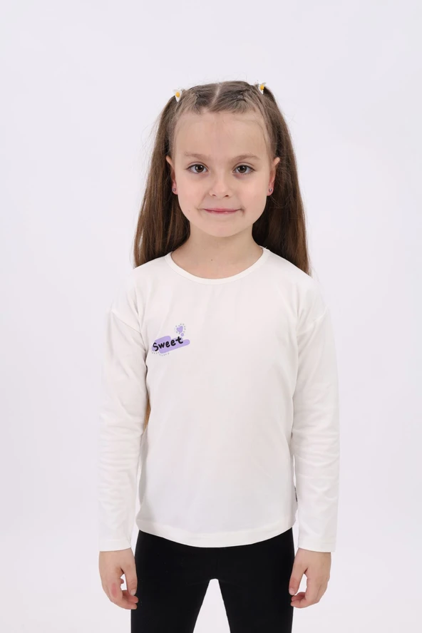 Toontoy Kız Çocuk Baskılı Bisiklet Yaka Uzun Kollu Tişört ürün görseli 1