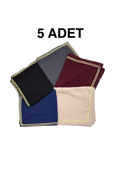 5'li Set Altın Biyeli Krep Şifon Eşarp 100x100cm Yazma Toptan Hediyelik ürün görseli 1