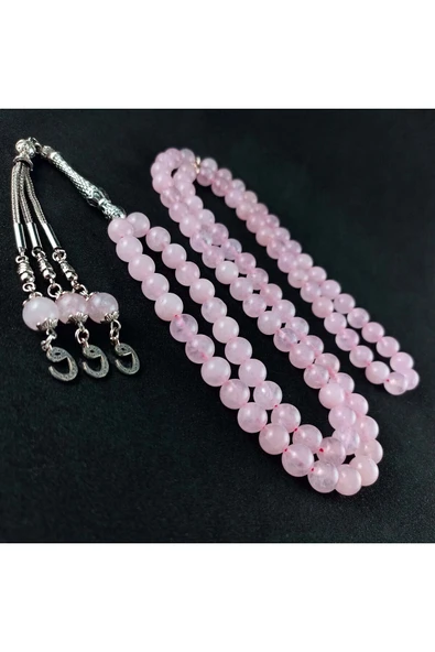 Pembe Kuvars 8mm Doğaltaş 99luk Namaz Tesbihi 8mm Dua Zikir Tesbihi 99 Lu ürün görseli 1