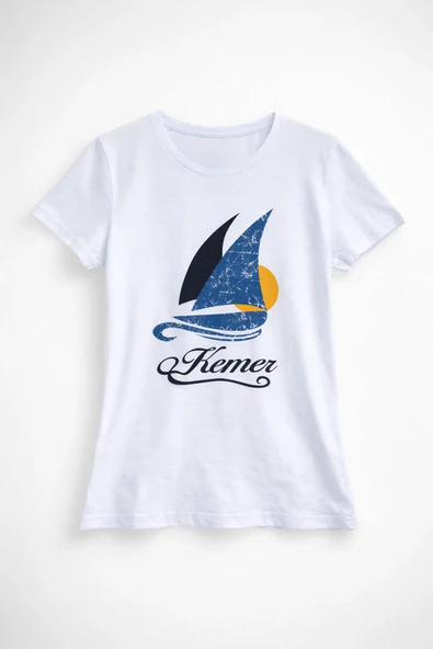 Kadın %100 Pamuk Kemer Baskılı Beyaz T-shirt ürün görseli 1