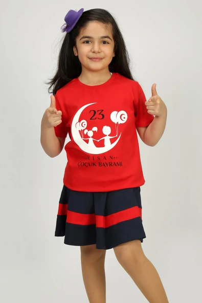 Toontoy Unisex 23 Nisan Baskılı Bisiklet Yaka Kısa Kollu Tişört ürün görseli 1