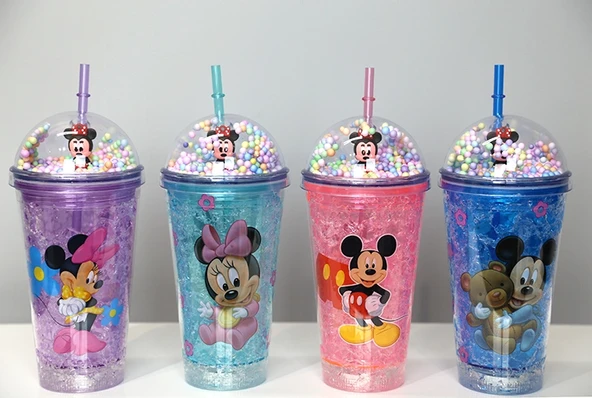 Sevimli Mickey Mouse Pipetli Işıklı Boncuklu Suluk Bardak 400 ml ürün görseli 1