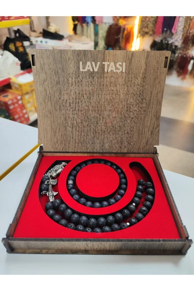 Doğal taş Lav Taşı Tesbih ve Bileklik Set ürün görseli 1