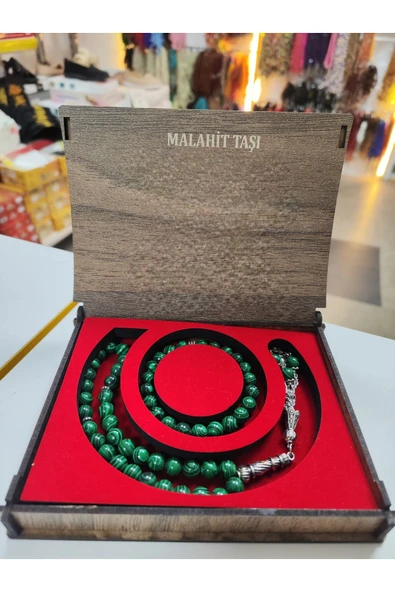 Doğal Taş Malahit Taş Tesbih ve Bileklik Set ürün görseli 1