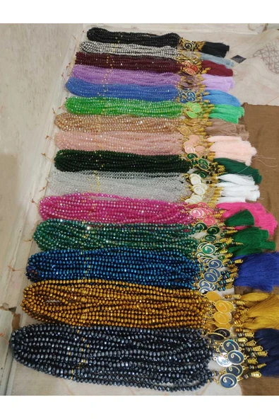 10 Adet Dağıtmalık Püsküllü 99’Lu Kristal Hac Umre Hediyelik Tesbih ürün görseli 1