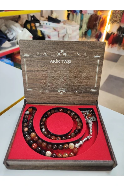 Doğal Taş Akik Taşı Tesbih ve Bileklik Set ürün görseli 1