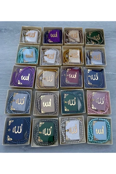 20 Adet Hediyelik Kutulu Mini Kuranıkerim Ve Tesbih Setimiz Karışık Renk ürün görseli 1