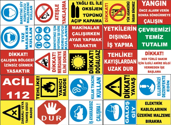 Atölye Fabrika İşyeri PVC İş Güvenliği Uyarı Levhası -25 Adet Paket 13 ürün görseli 1
