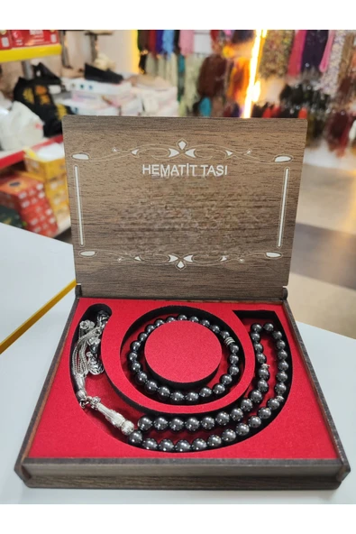 Doğal Taş Hematit Taşı Tesbih ve Bileklik Set ürün görseli 1