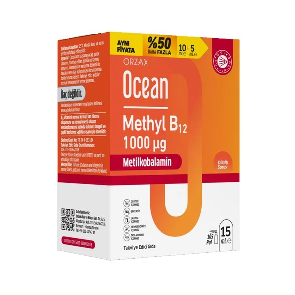 Ocean Methyl B12 1000 mcg Sprey 15 ml ürün görseli 1
