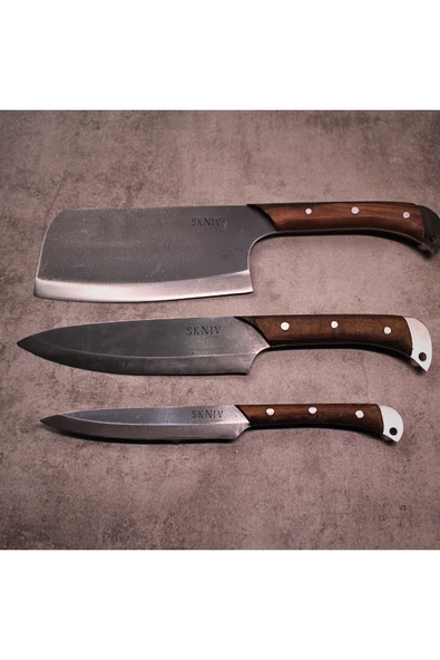 SKNIV Alaz: Klasik (GYUTO) Şef Bıçağı, Fileto & Doğrama Bıçağı Ve Satır Seti - Özel Mutfak, Şef Bıçak Seti ürün görseli 1