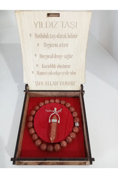 Yıldız Taşı Doğal Taş Kolye Bileklik Set Ahşap Kutulu ürün görseli 1