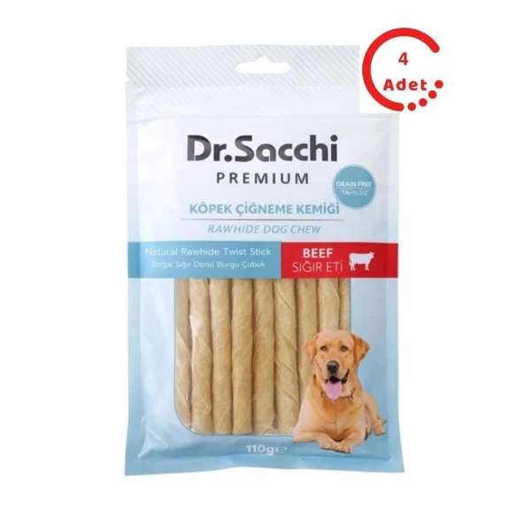 Dr.Sacchi Sığır Derisi Burgu Köpek Ödülü 15'li 110 Gr x 4 Adet ürün görseli 1