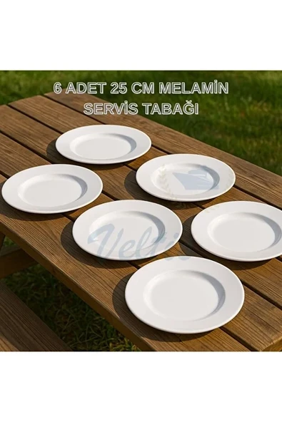 12 Adet Beyaz Melamin Tatlı,pasta Tabağı 24 cm Sığ Tabak Günlük Kullanım Için Hesaplı Kase Altı ürün görseli 1