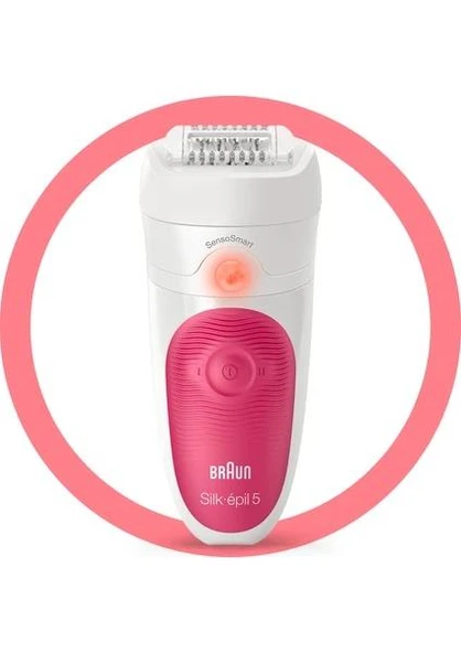 Braun Silk-epil 5 SensoSmart Pembe Epilatör Islak Kuru Kullanım Su Geçirmez 60 Dakika Çalışma ürün görseli 1