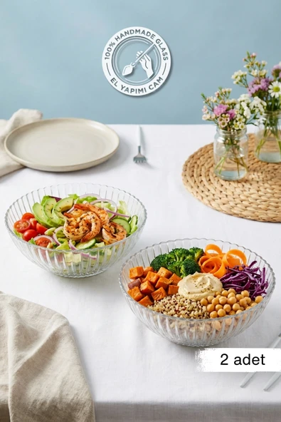 Selen Concept Çuha Model El Yapımı Cam Salata ve Sunum Kasesi 2'li Set ürün görseli 1