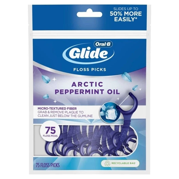 Oral-B Glide Arctic Peppermint Oil Dental Floss Picks, Mint 75 Adet ürün görseli 1