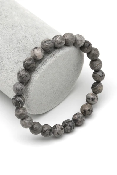 Gri Jasper Doğal Taş Bileklik 8 mm Fasetli Küre Kesim - BLK-2254 ürün görseli 1