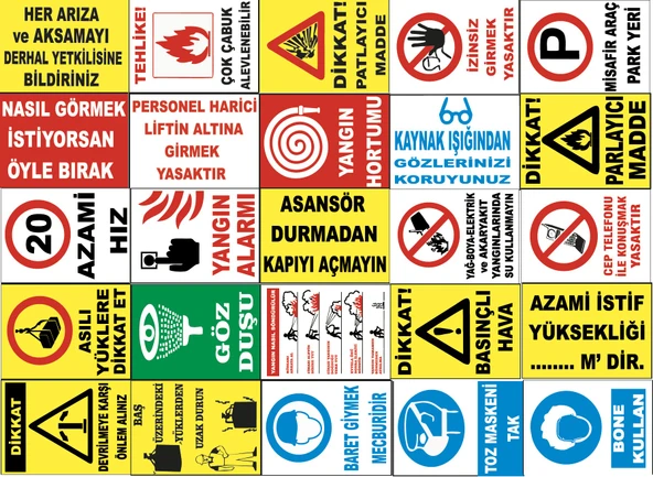 Atölye Fabrika İşyeri PVC İş Güvenliği Uyarı Levhası -25 Adet Paket 16 ürün görseli 1