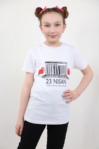 Toontoy Unisex 23 Nisan Baskılı Bisiklet Yaka Kısa Kollu Tişört ürün görseli 1