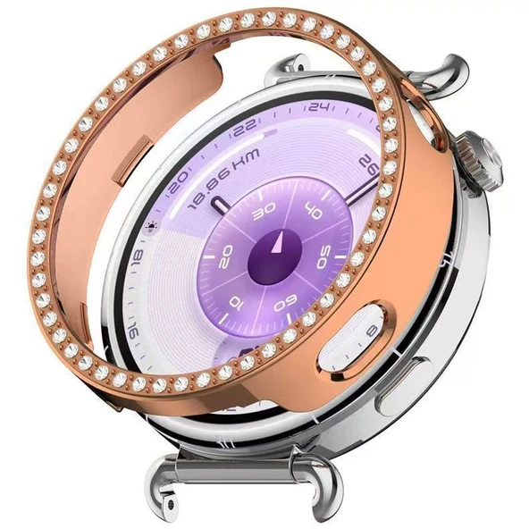 Huawei Watch GT6 41mm İle Uyumlu Zarif Kristal Taşlı Kasa Koruyucu Kılıf  Rose Gold ürün görseli 1