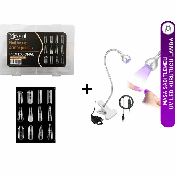 Protez Tırnak Tips ÜstForm JelTips 12 Farklı+Uv Led Kurutucu Lamba Masa Sabitlemeli JelTips Kurutucu ürün görseli 1