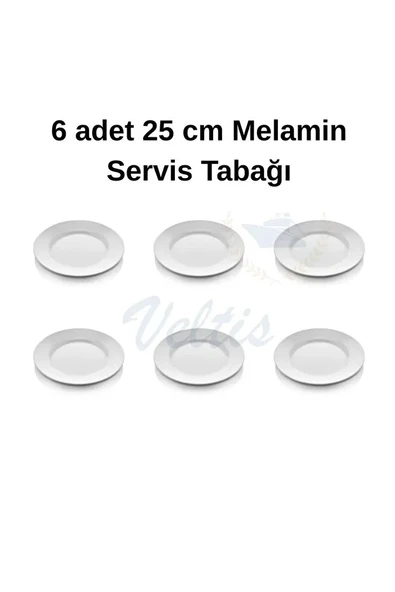 12 Adet Beyaz Melamin Tatlı,pasta Tabağı 25 cm Sığ Tabak Günlük Kullanım Için Hesaplı Servis Tabağı ürün görseli 1