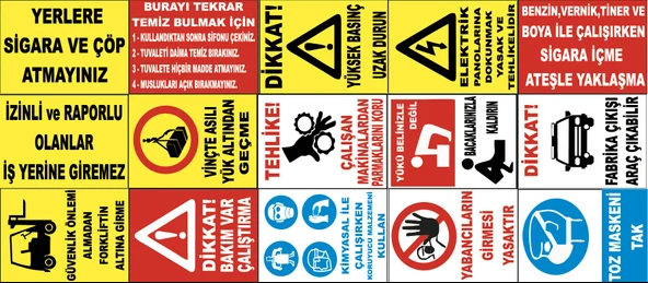 Atölye Fabrika İşyeri PVC İş Güvenliği Uyarı Levhası -15 Adet Paket 15 ürün görseli 1