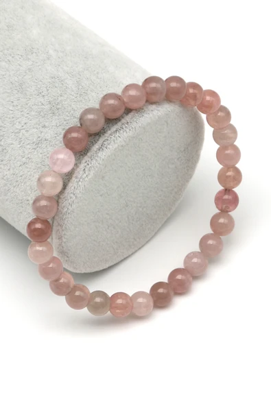 Pembe Kuvars Doğal Taş Bileklik 6 mm Küre Kesim - BLK-2255 ürün görseli 1