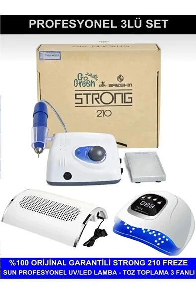 Protez Tırnak Kalıcı Oje Seti (Strong 210 Freze Makinesi + UV Led Kurutucu + Toz Toplama) ürün görseli 1