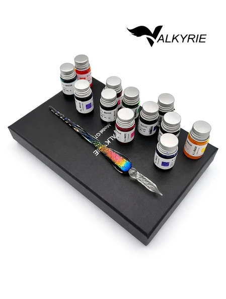 Valkyrie Gökkuşağı Cam Kalem Seti 12 Renk Mürekkep Hediyeli – Kristal Dip Pen Kaligrafi, Sanat ve Hobi Kalemi ürün görseli 1