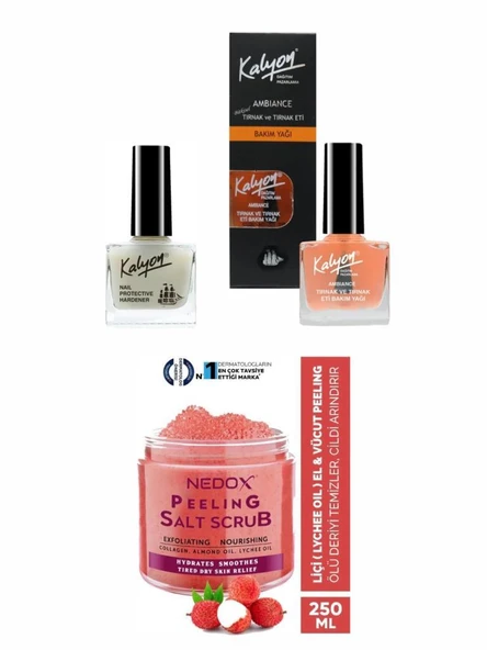 Kalyon Tırnak Güçlendirici+Bakım Yağı+NEDOX Liçi (LYCHEE OİL) Besleyici, Arındırıcı Ve Nemlendirici El & Vücut Peelingi 250 ml ürün görseli 1