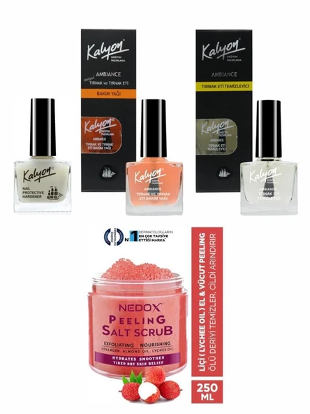 Kalyon Tırnak Güçlendirici+Bakım Yağı+Et Temizleyici+NEDOX Liçi (LYCHEE OİL) Besleyici, Arındırıcı Ve Nemlendirici El & Vücut Peelingi 250 ml ürün görseli 1