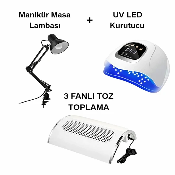 Protez Tırnak Seti ( Manikür Masa Lambası + UV LED Kurutucu Seti + Toz Toplama ) ürün görseli 1