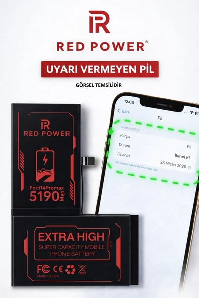 Red Power İphone 13 Pro Max Pil Batarya Uyarı vermez ( İkinci El Yazar )+Sıvı Bandı ürün görseli 1