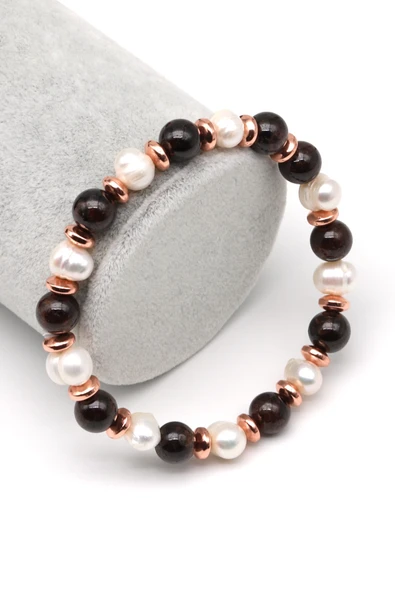 Garnet-İnci Doğal Taş Bileklik 8 mm Küre Kesim - BLK-2260 ürün görseli 1