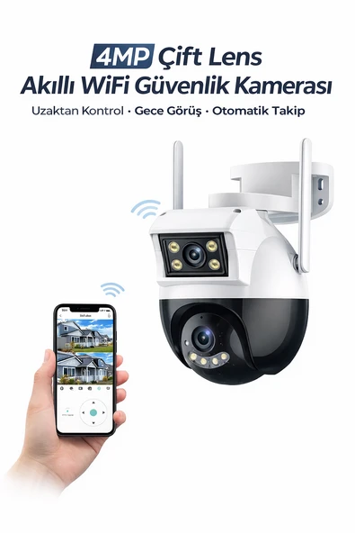 4MP Çift Lens WiFi Güvenlik Kamerası Otomatik Takip Gece Görüş  IP66 Dış Mekan Uyumlu ürün görseli 1