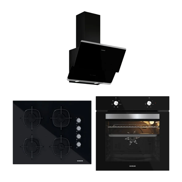 Silverline Siyah Cam Ankastre Set (3490 Oslo Davlumbaz - CS5665B01 65 cm Ocak - BO65E1B01 Fırın) ürün görseli 1