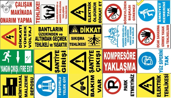 Atölye Fabrika İşyeri PVC İş Güvenliği Uyarı Levhası -20 Adet Paket 22 ürün görseli 1