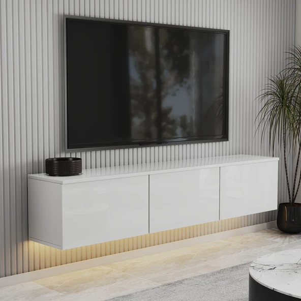 T0020 Alston Duvara Monte Sehpası – LED Işıklı, Modern Tasarım, 160 cm  parlak beyaz ürün görseli 1