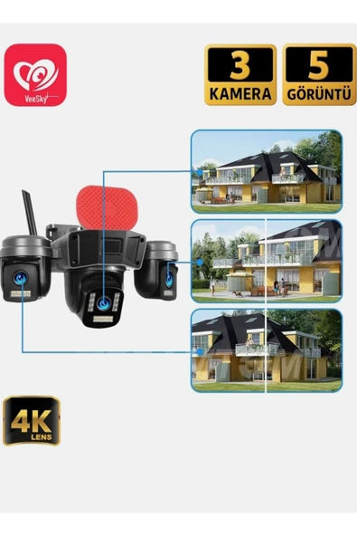 AVENİR AV S-308 3 KAMERALİ SİRENLİ WİFİ KAMERA ürün görseli 1