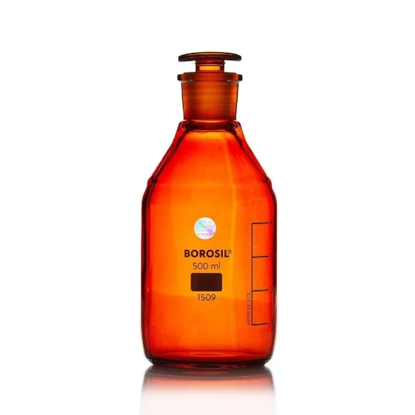 Borosil Amber Cam Tıpalı Şişe 500ML 100% Borosilikat Şilifli Miyar Şişesi ürün görseli 1