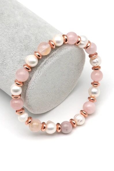 Pembe Kuvars-İnci Doğal Taş Bileklik 8 mm Küre Kesim - BLK-2262 ürün görseli 1