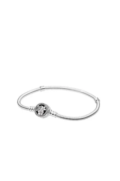 Charm Uyumlu 925 Ayar Gümüş Çiçek Desenli Yılan Gümüş Bileklik ürün görseli 1