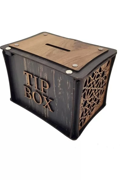 El Yapımı Dikdörtgen Ahşap Bahşiş Kutusu Sandık Tip Box Kumbara Tibbox Hediye ürün görseli 1
