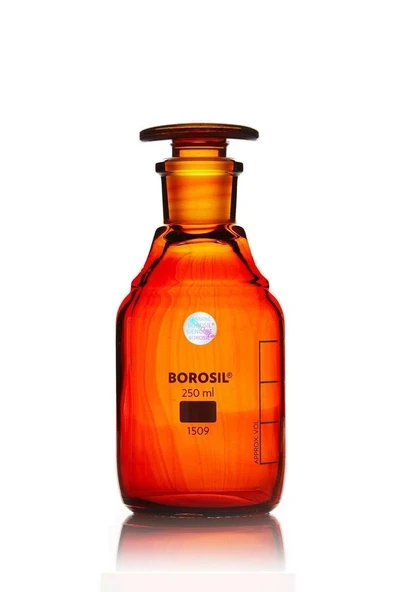 Borosil Amber Cam Tıpalı Şişe 250ML 100% Borosilikat Şilifli Miyar Şişesi ürün görseli 1