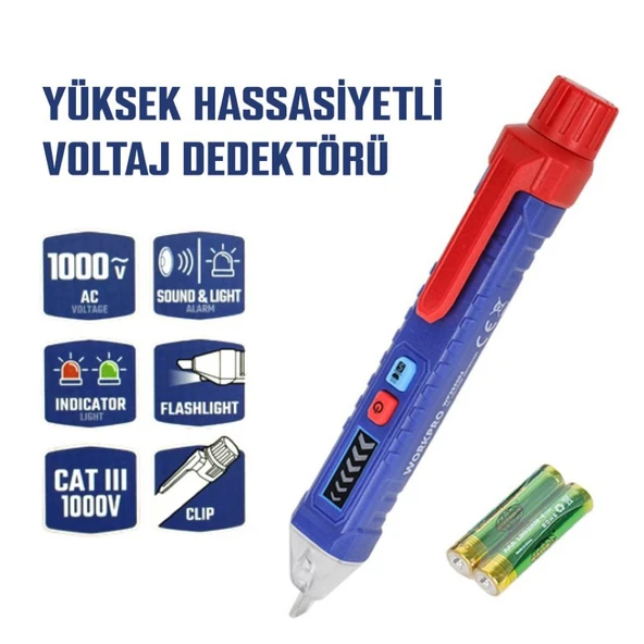 WORKPRO WP295004 12-1000 Volt AC Yüksek Hassasiyetli Profesyonel Voltaj Dedektörü ürün görseli 1