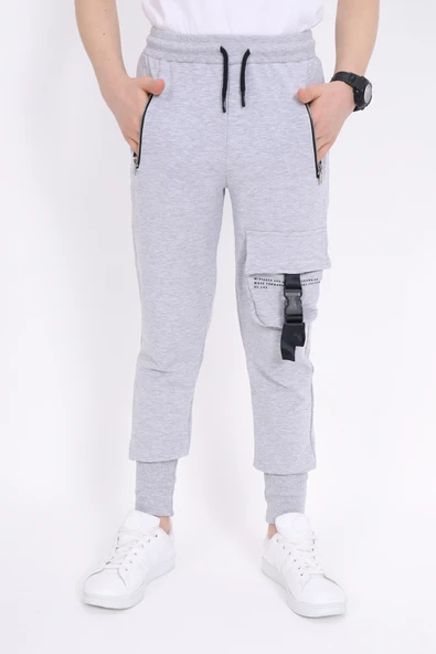Toontoy Erkek Çocuk Beli Paçası Ribanalı Fermuar Cepli Basic Jogger Eşofman Altı - Kargo Cep & 2 İplik ürün görseli 1